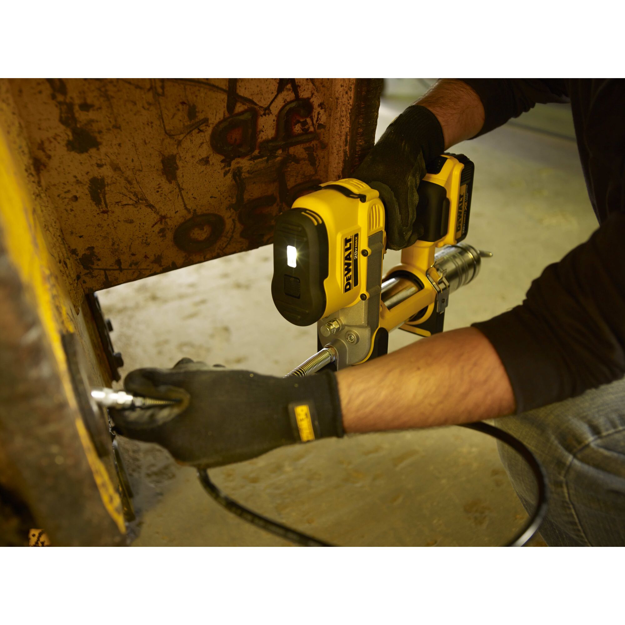 The grease gun in action
