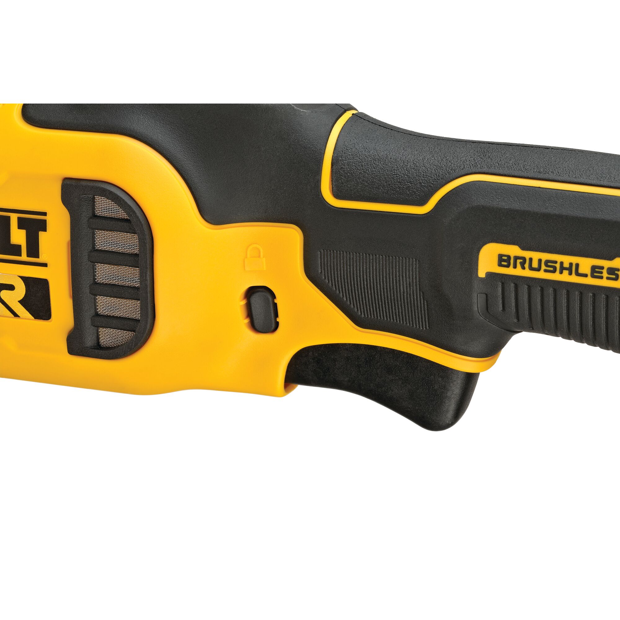 close up of XR lock switch of cordless variable speed rotary polisher