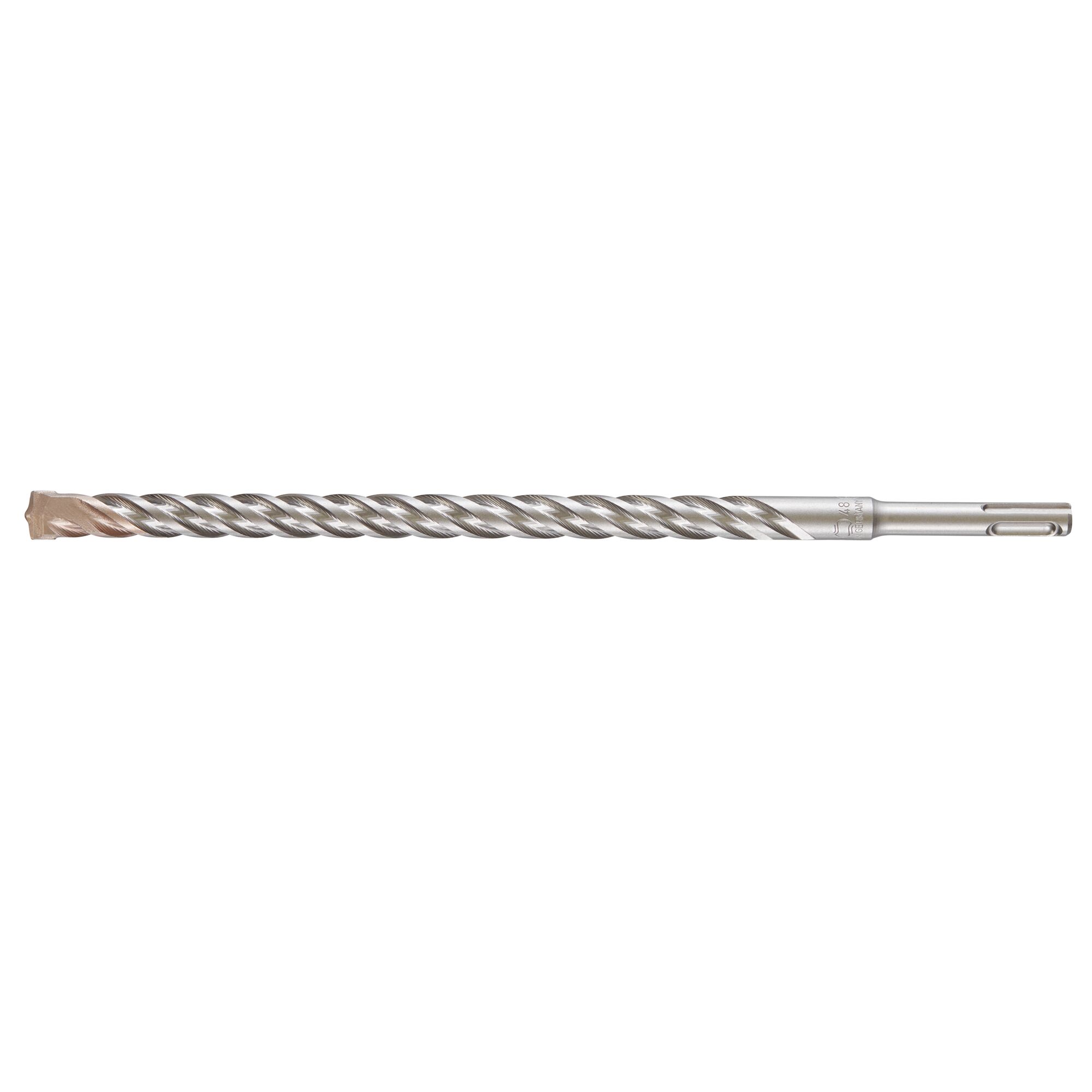 A DEWALT DT9569 SDS-Plus masonry drill bit with a spiral flute design and tungsten carbide tip, used for drilling into concrete or stone.