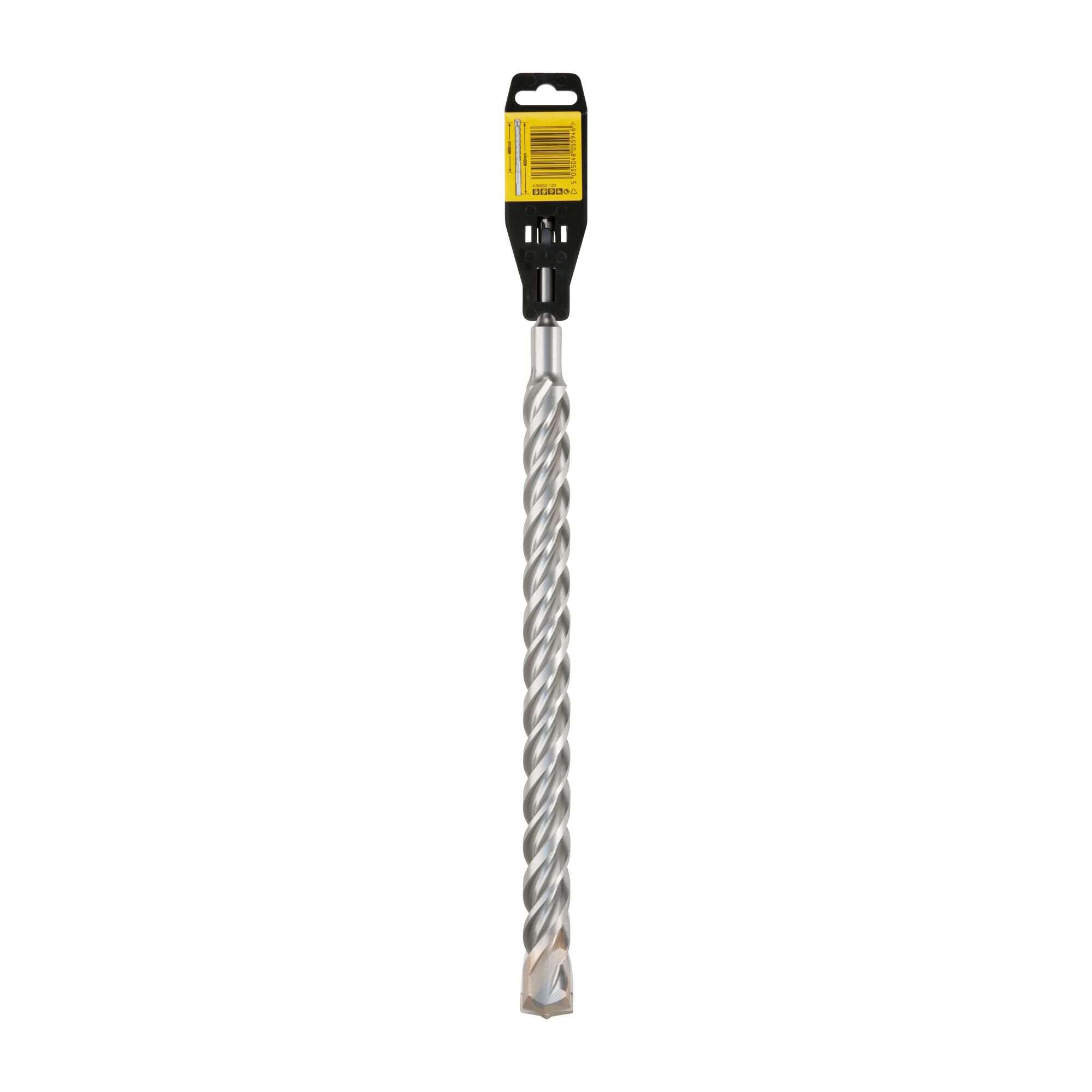 A single DEWALT DT9619 masonry drill bit with a spiral flute design and a black and yellow retail packaging label at the top.