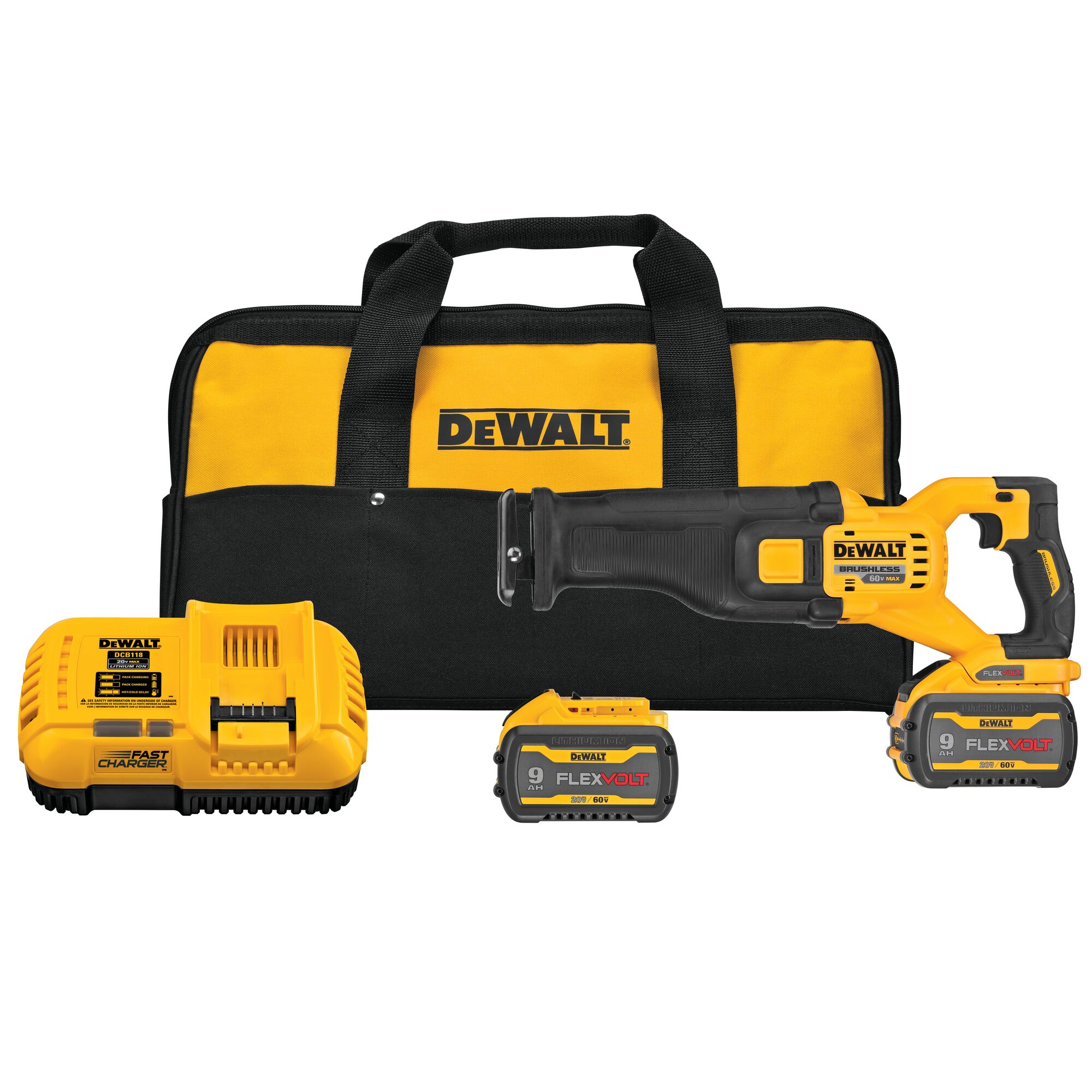 FLEXVOLT brushless cordless reciprocating saw kit.